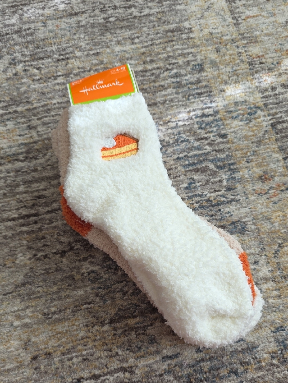 Hallmark White Fuzzy Socks with Orange Slice Accent Thanksgiving